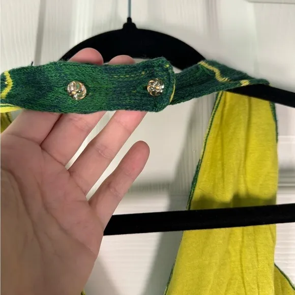 Charlie &amp; Robin Anthropologie Mod 70s Knit Chevron Green Halter Neck Dress Small