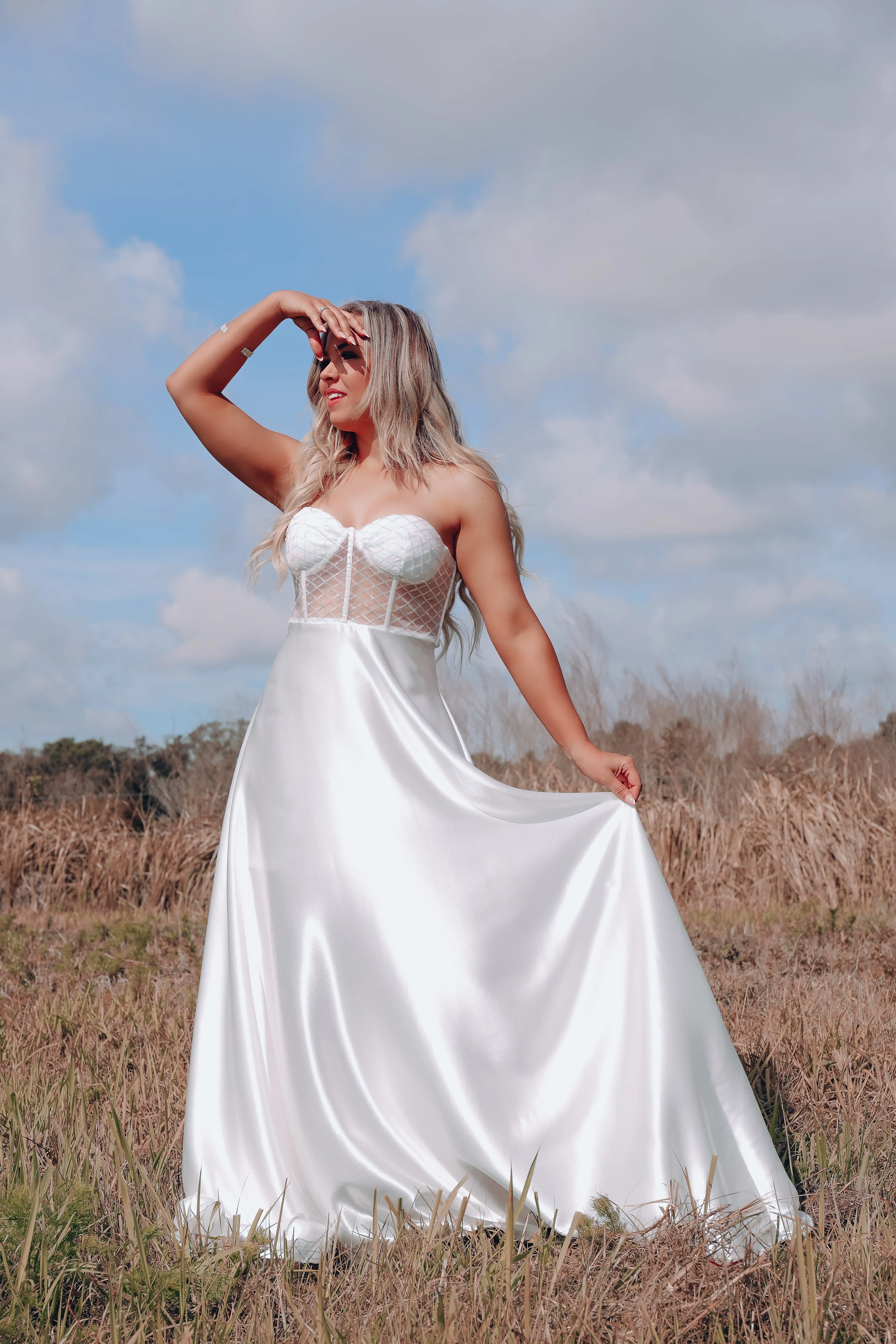 Cheers Corset Mesh/Sequin Maxi Dress - Ivory