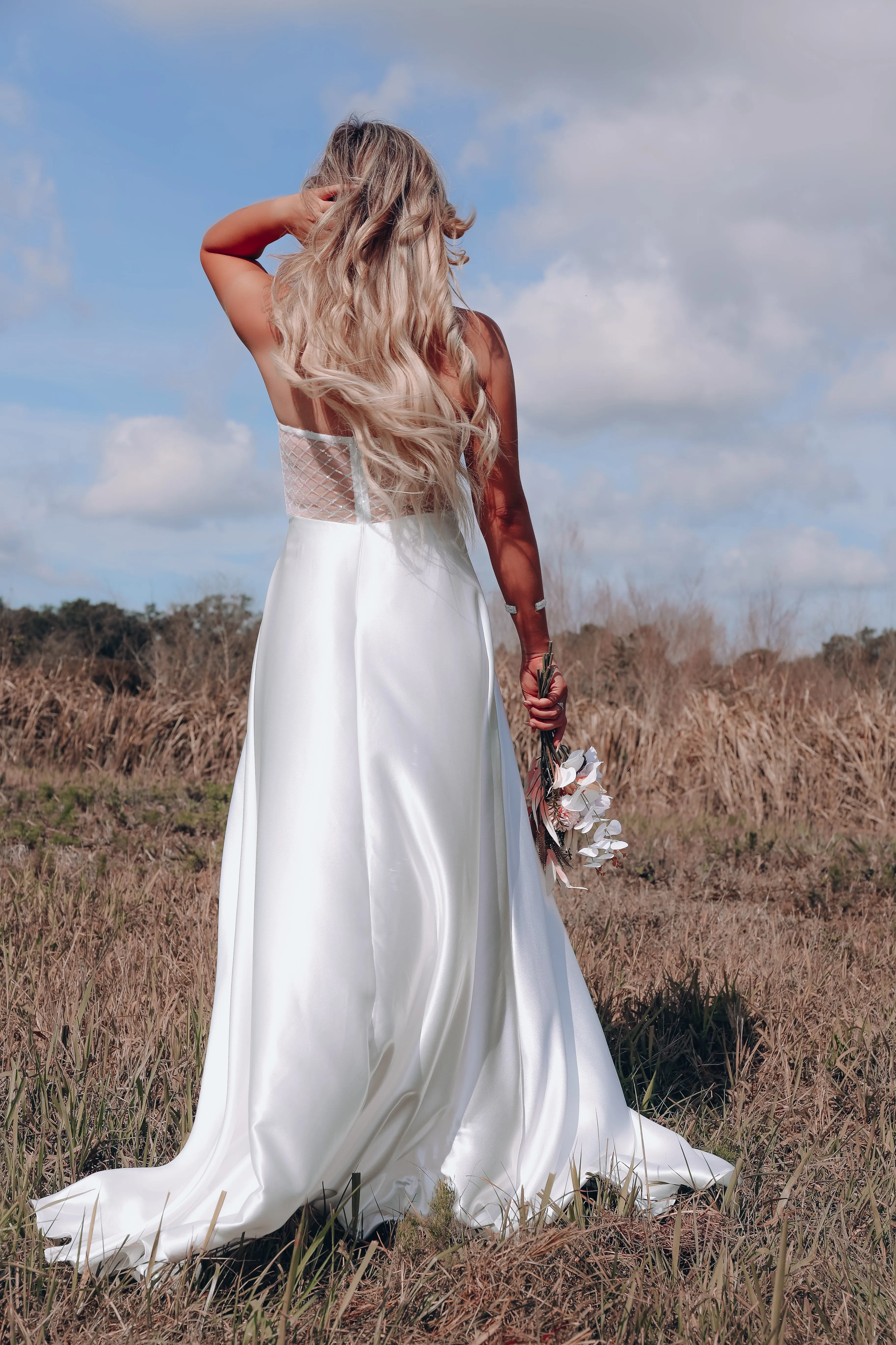 Cheers Corset Mesh/Sequin Maxi Dress - Ivory