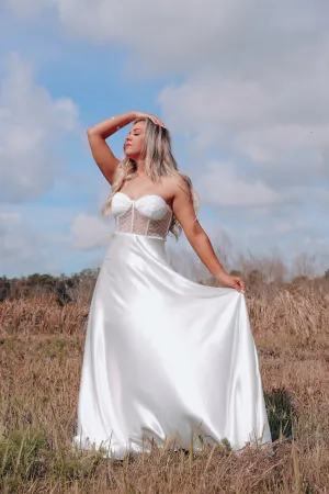Cheers Corset Mesh/Sequin Maxi Dress - Ivory