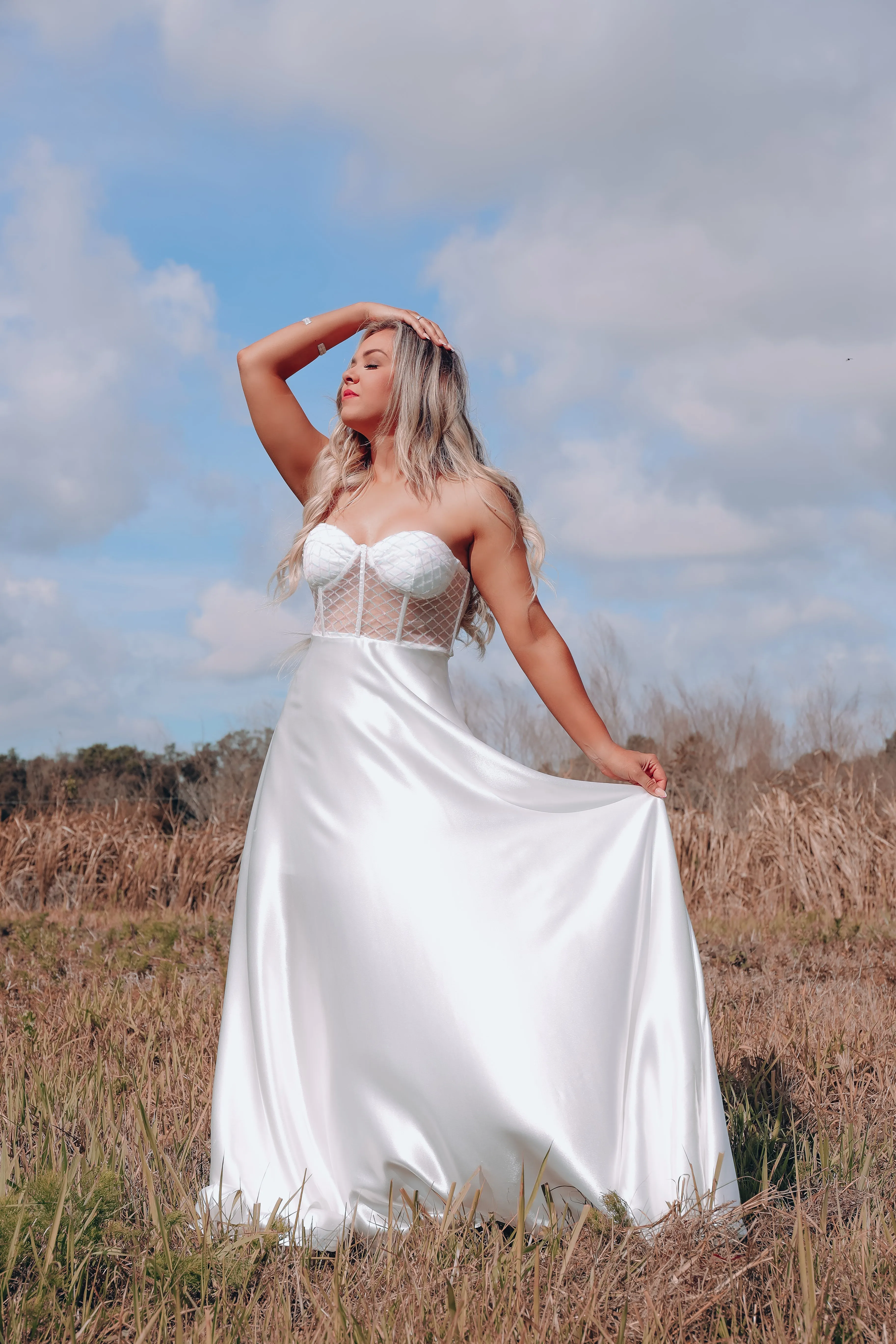Cheers Corset Mesh/Sequin Maxi Dress - Ivory