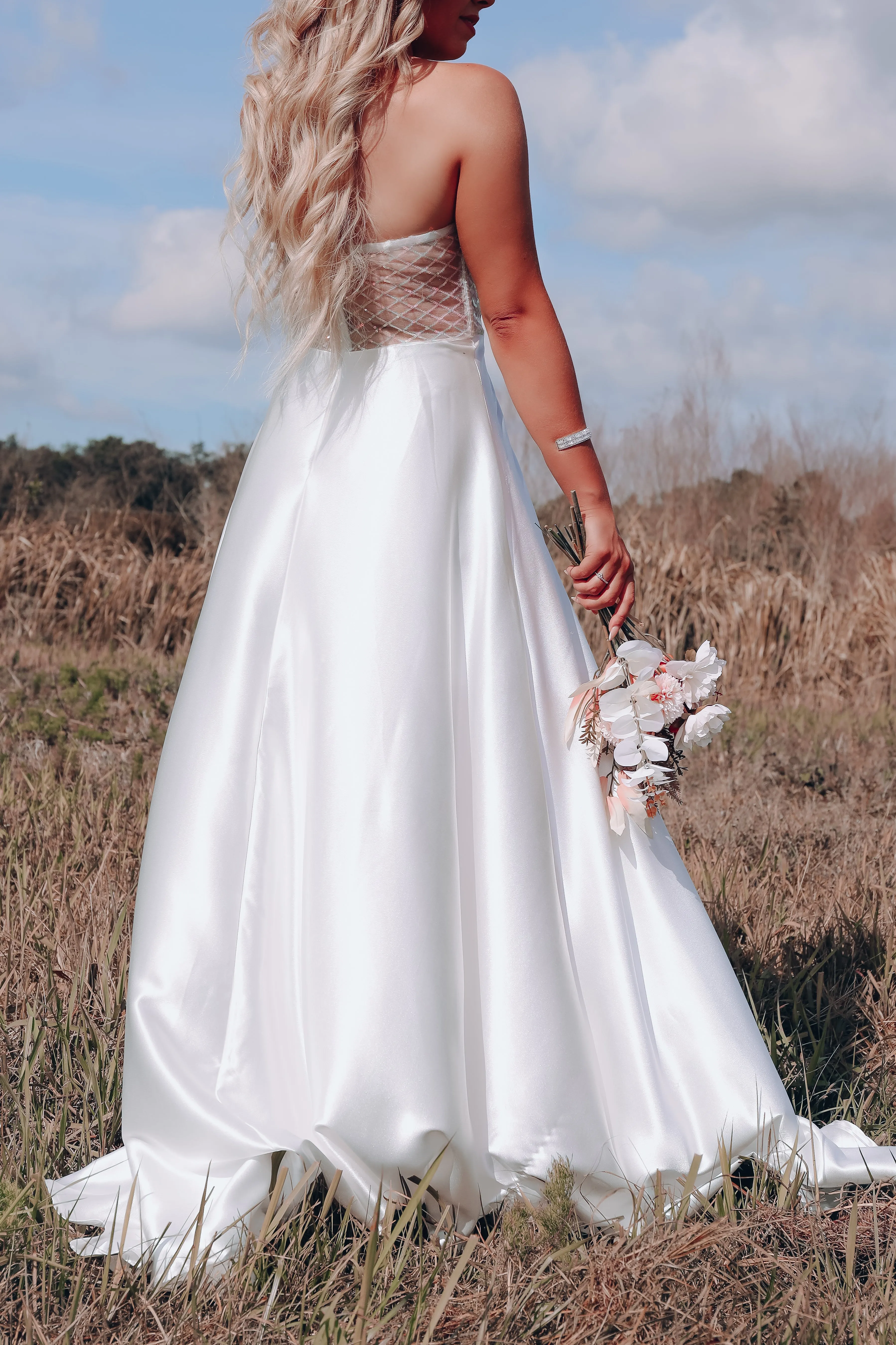 Cheers Corset Mesh/Sequin Maxi Dress - Ivory