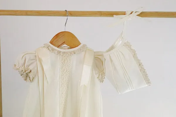Christening Gown White - Ivory, Cotton Baptism Gown, Girls Baptism Dress, Dedication Dress,   Long Christening Gown,  Free Personalization