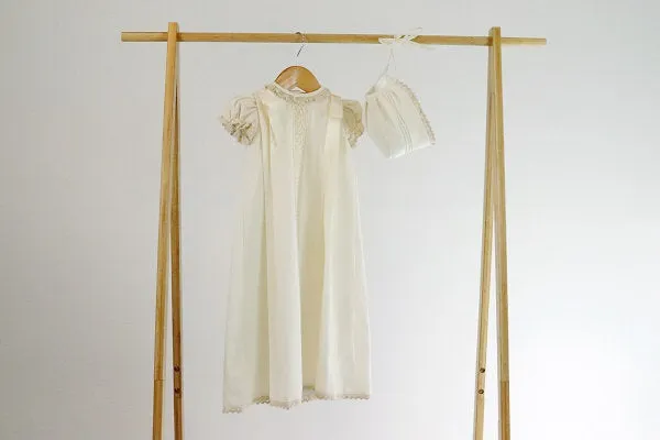 Christening Gown White - Ivory, Cotton Baptism Gown, Girls Baptism Dress, Dedication Dress,   Long Christening Gown,  Free Personalization