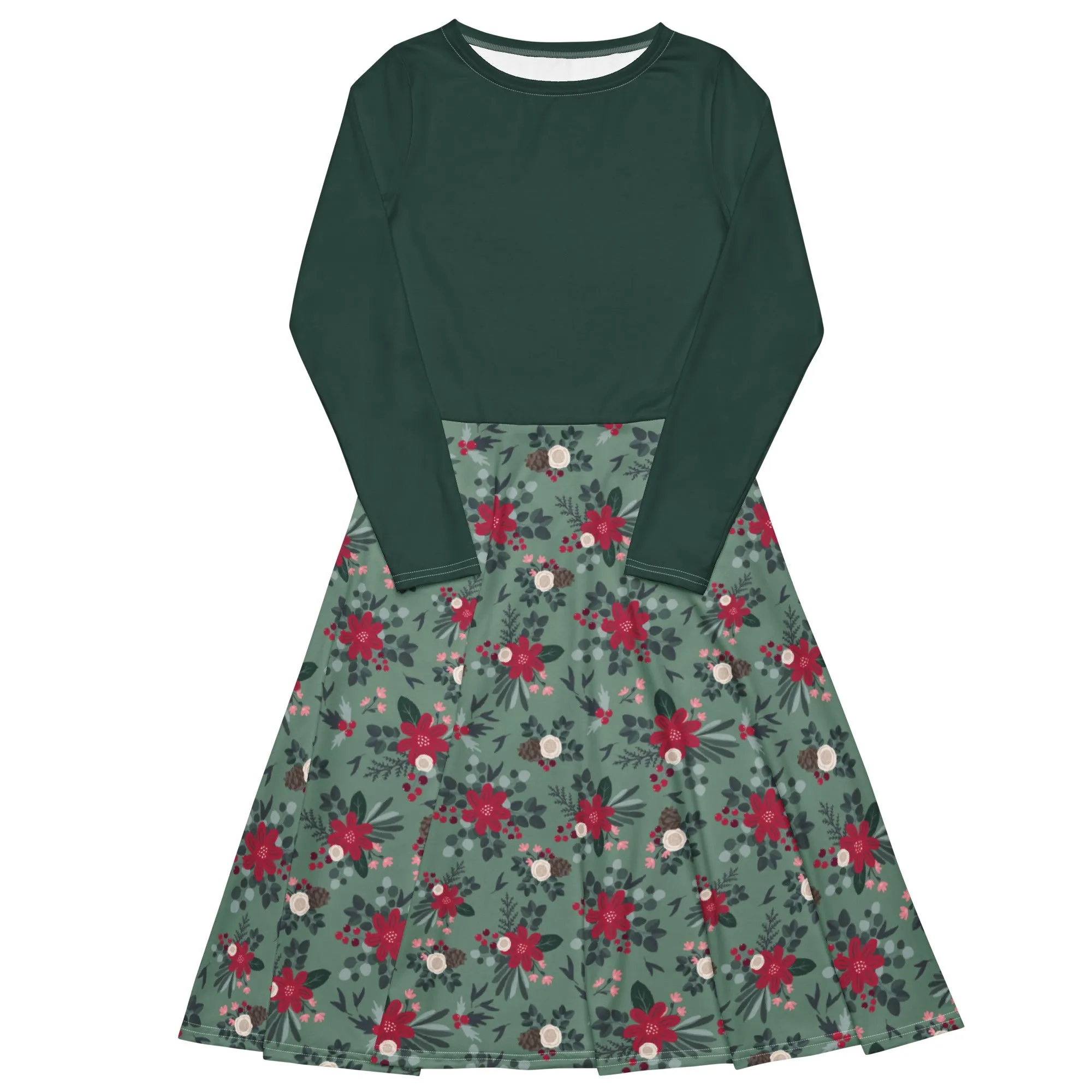 Christmas Floral Midi Dress (S-6XL)