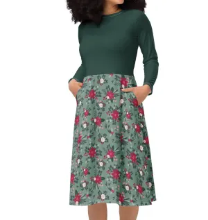 Christmas Floral Midi Dress (S-6XL)