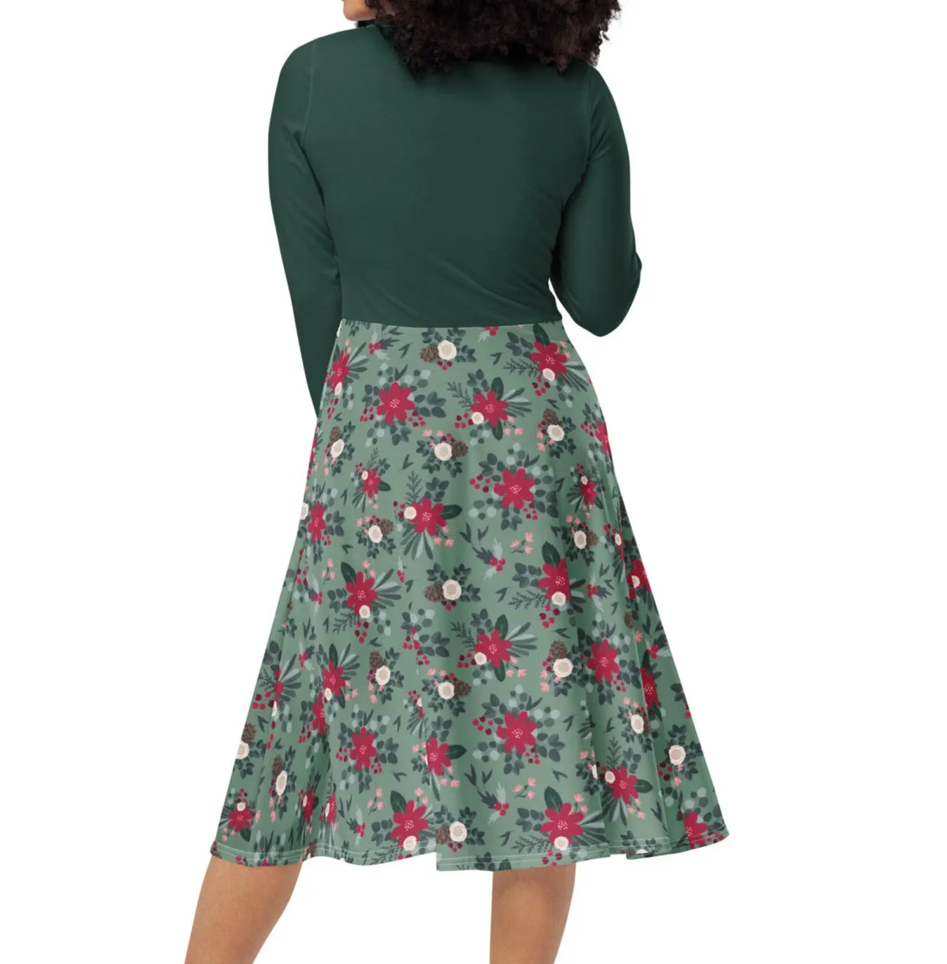 Christmas Floral Midi Dress (S-6XL)