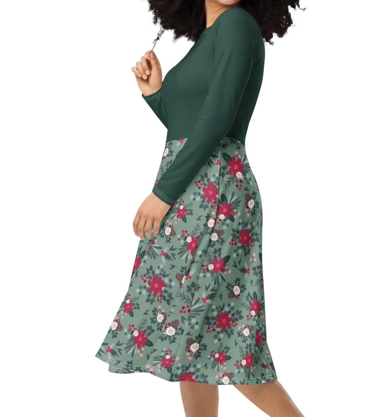 Christmas Floral Midi Dress (S-6XL)