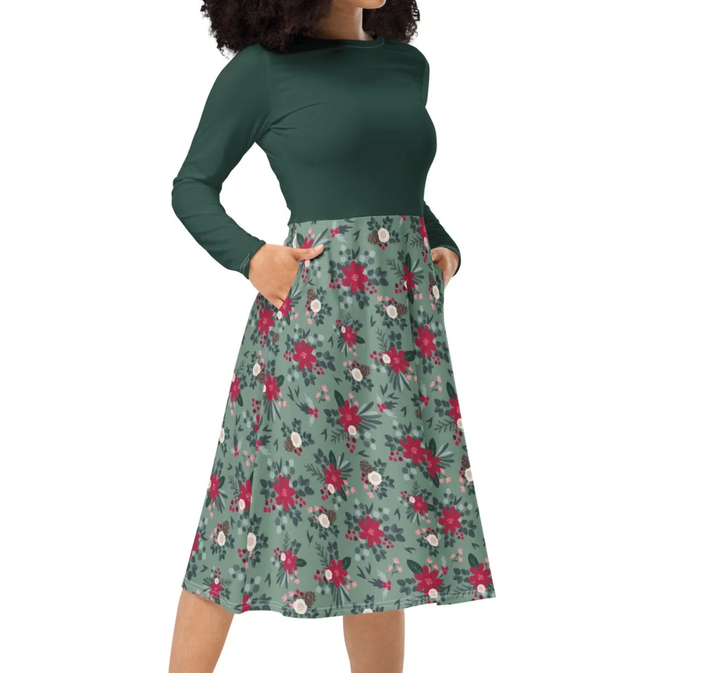 Christmas Floral Midi Dress (S-6XL)