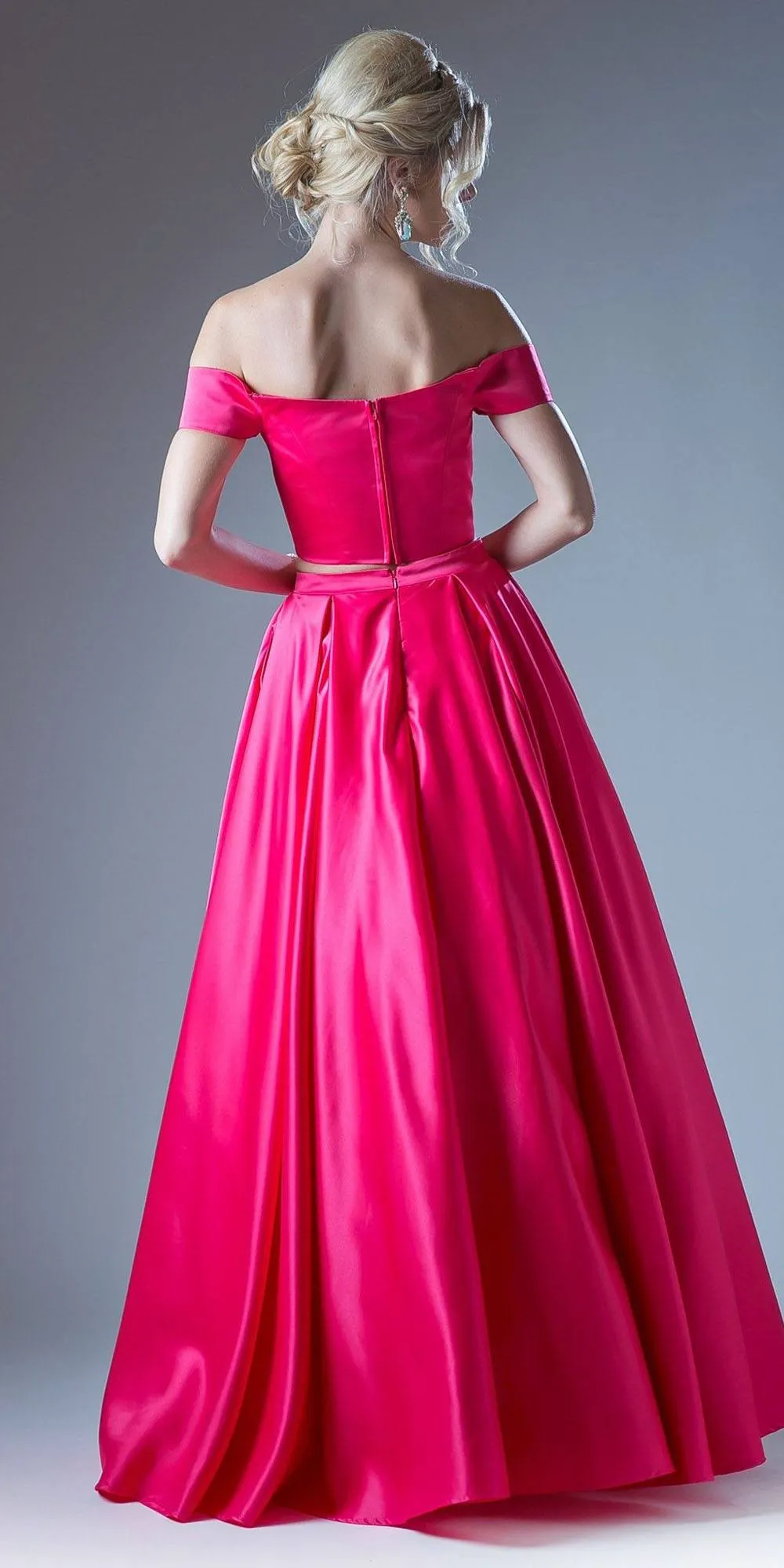 Cinderella Divine 62242 Off Shoulder Two-Piece Long Dress with Pockets