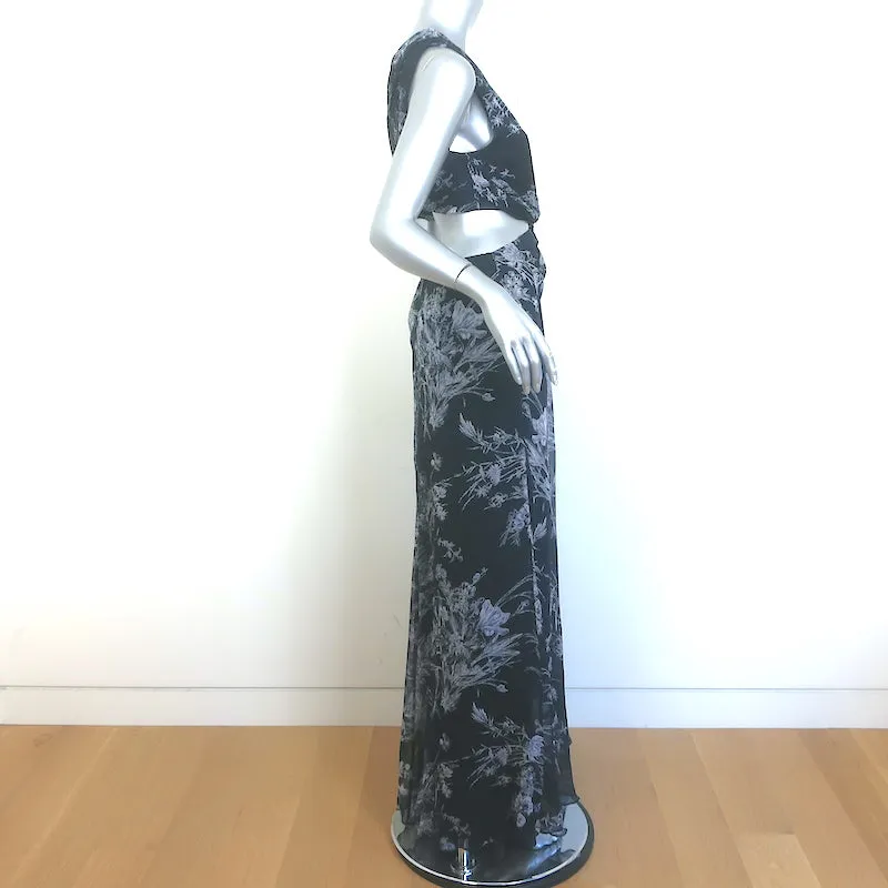 Cinq a Sept Goldie One-Shoulder Cutout Dress Navy Floral Print Chiffon Size 4