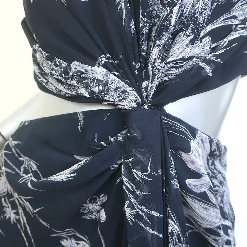 Cinq a Sept Goldie One-Shoulder Cutout Dress Navy Floral Print Chiffon Size 4