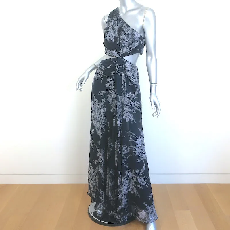 Cinq a Sept Goldie One-Shoulder Cutout Dress Navy Floral Print Chiffon Size 4