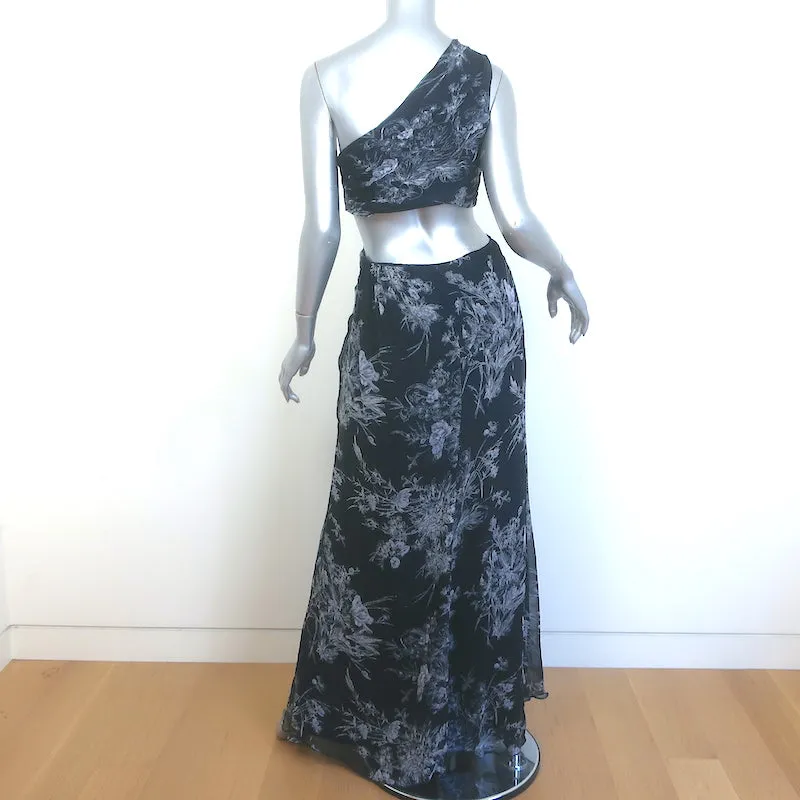Cinq a Sept Goldie One-Shoulder Cutout Dress Navy Floral Print Chiffon Size 4