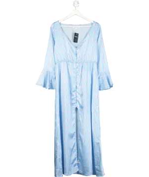 Cinta Blue Flared Sleeve Satin Dress UK L