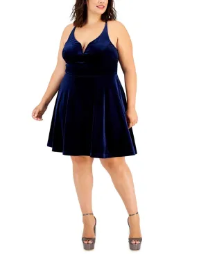 City Studios Trendy Plus Size Velvet Fit & Flare Dress 1656HJ9PD1 Navy Blue` 16W