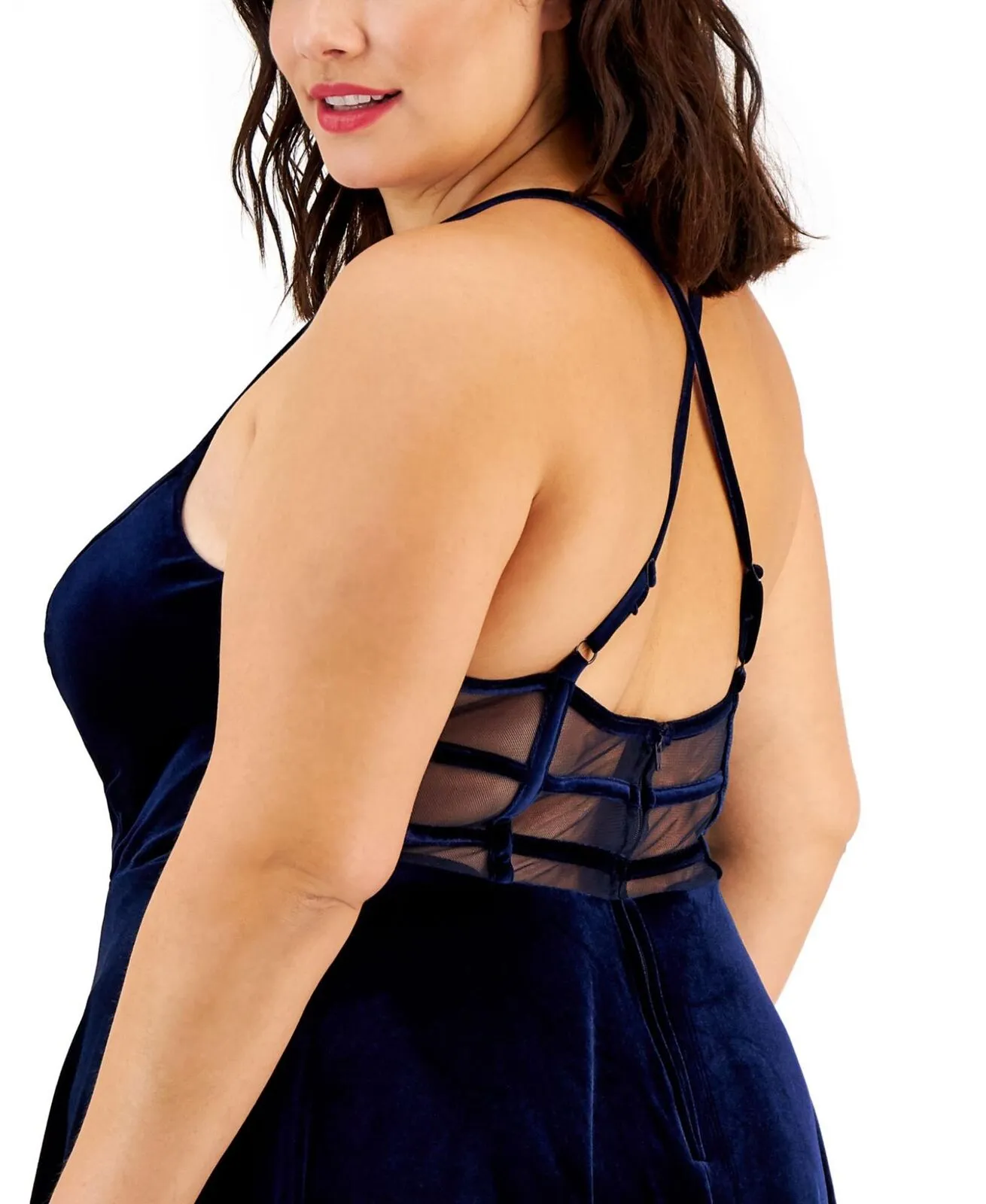 City Studios Trendy Plus Size Velvet Fit & Flare Dress 1656HJ9PD1 Navy Blue` 16W