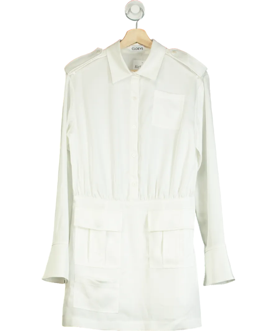 Cloeys White Satin Pocket Detail Dress UK S