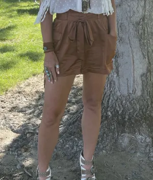 Cognac Satin Shorts