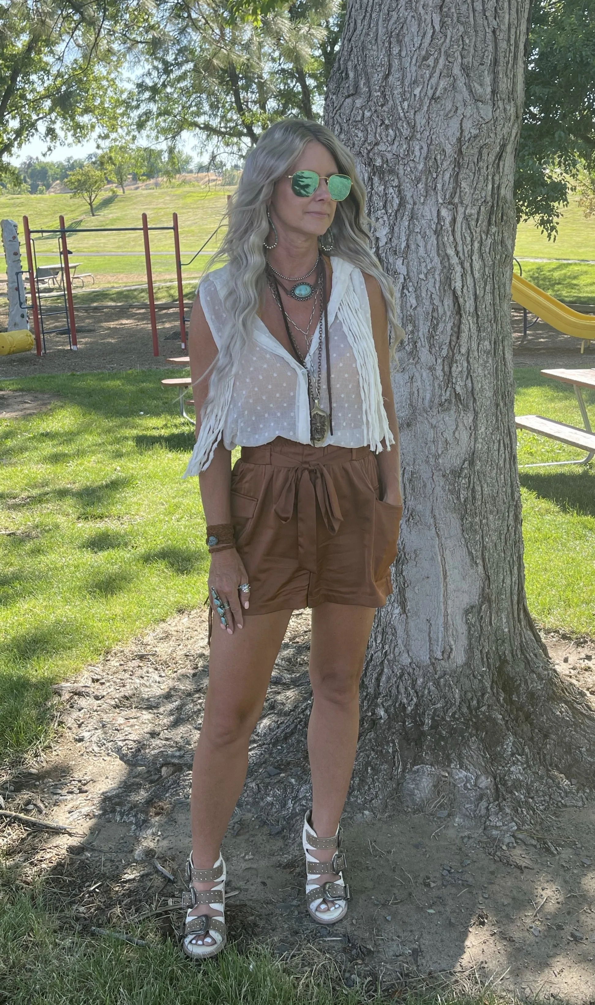 Cognac Satin Shorts