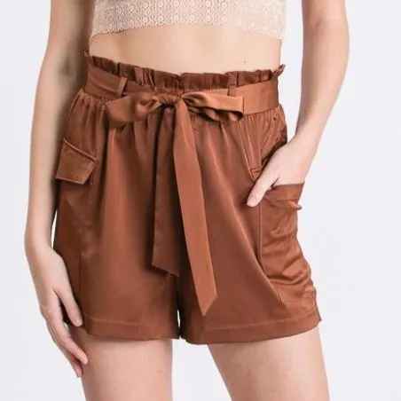 Cognac Satin Shorts