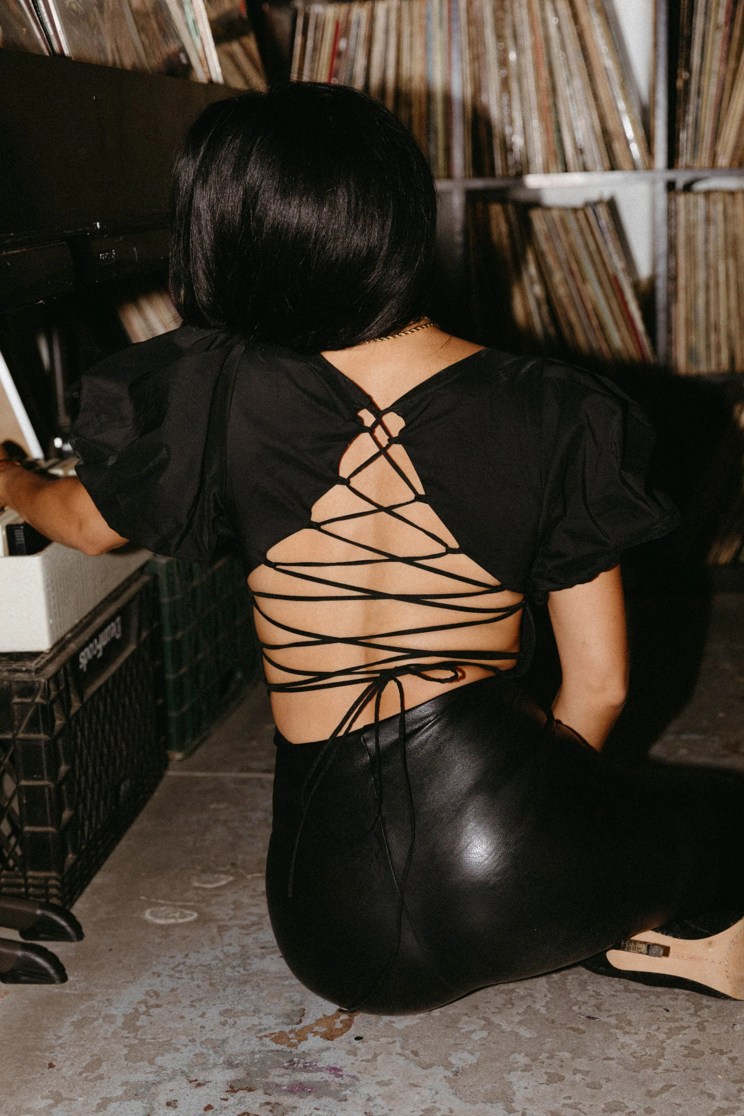 Cold War Black Puff Sleeve Crop Top