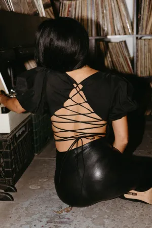 Cold War Black Puff Sleeve Crop Top