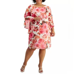 Connected Apparel Ruffled-Sleeve Coral Floral Dress 24 W
