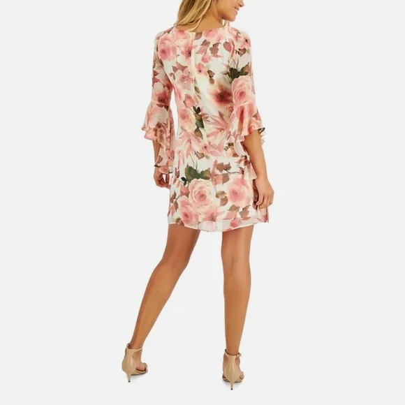 Connected Apparel Ruffled-Sleeve Coral Floral Dress 24 W