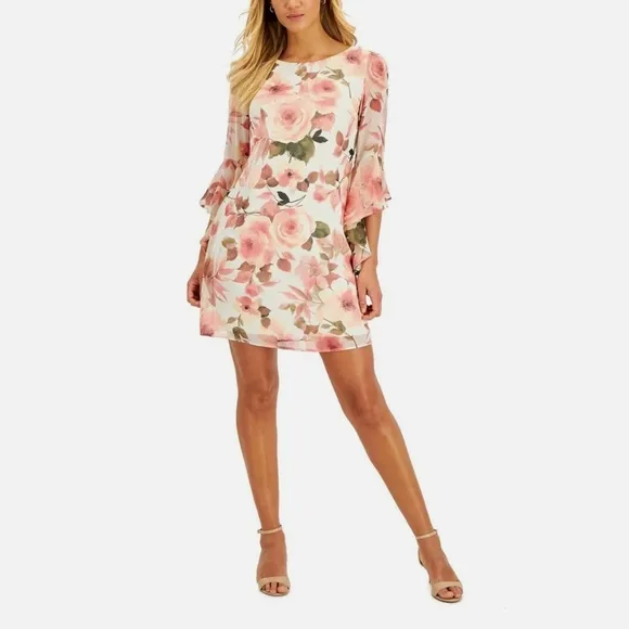 Connected Apparel Ruffled-Sleeve Coral Floral Dress 24 W
