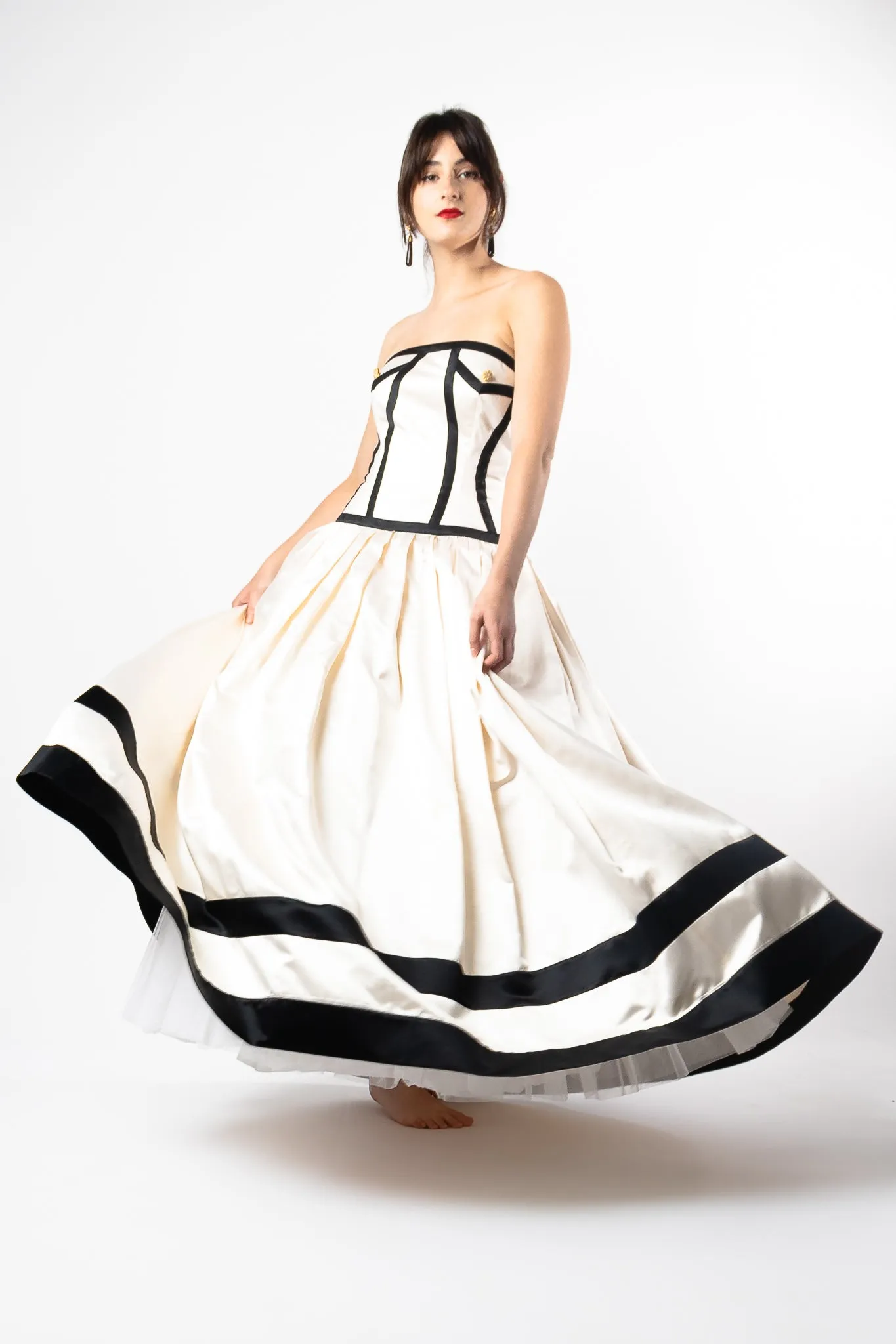 Contrast Banded Satin Ball Gown