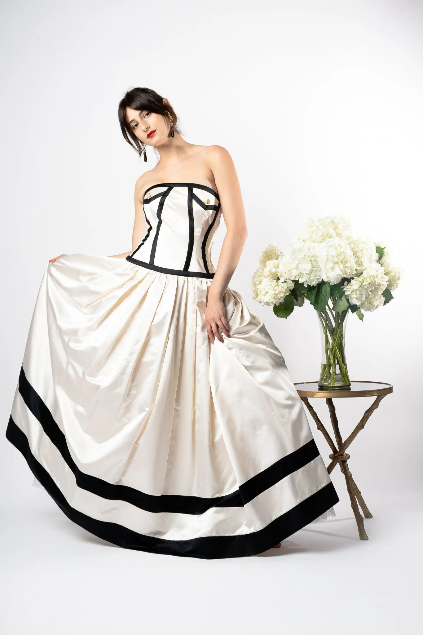 Contrast Banded Satin Ball Gown