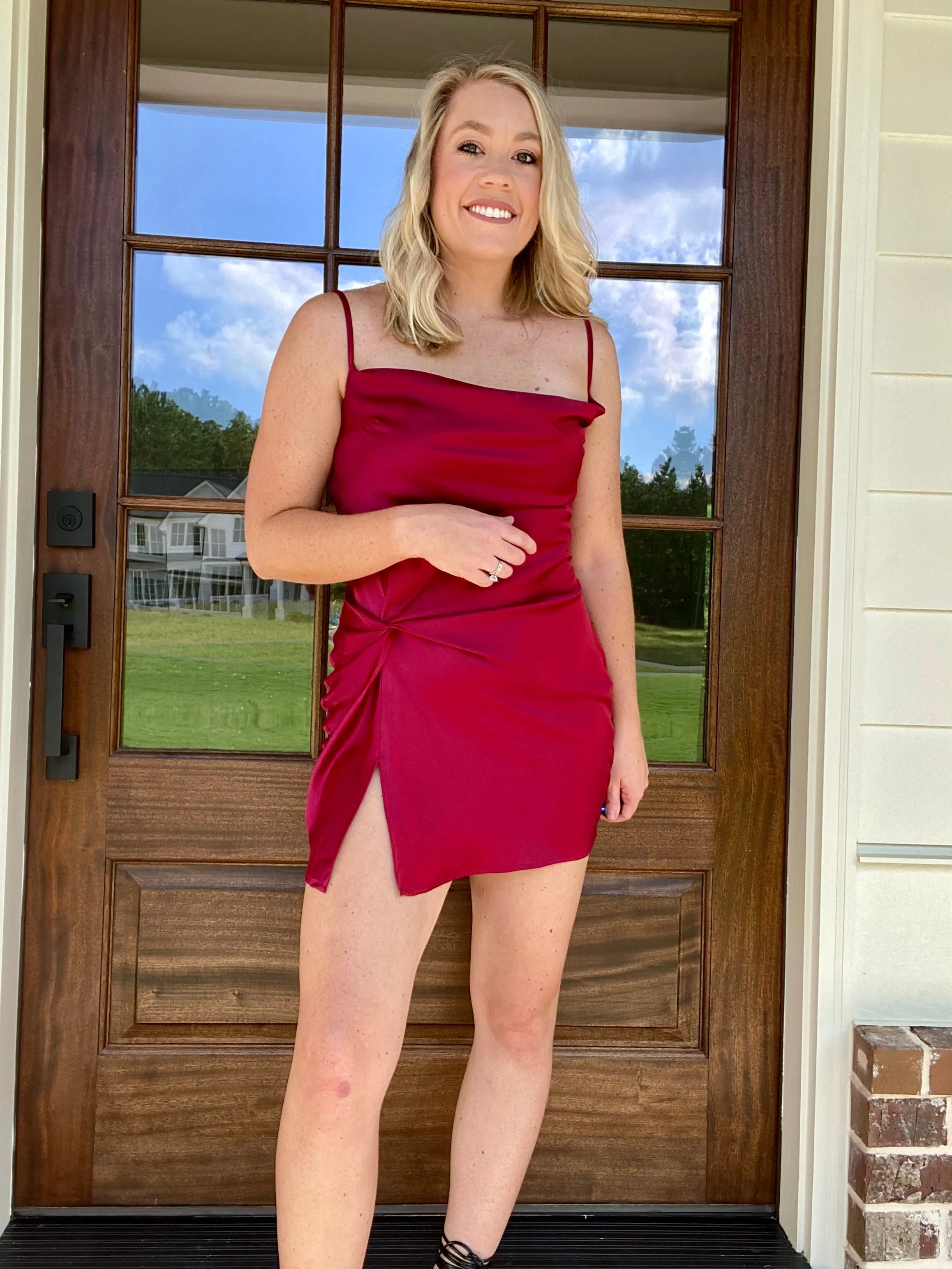 Cowl Neck Slit Dress