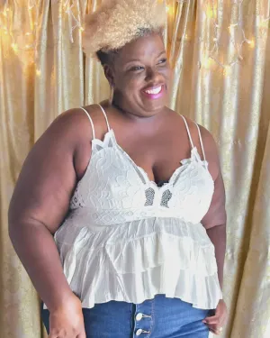 Crochet Lace Peplum Cami In Ivory (plus)