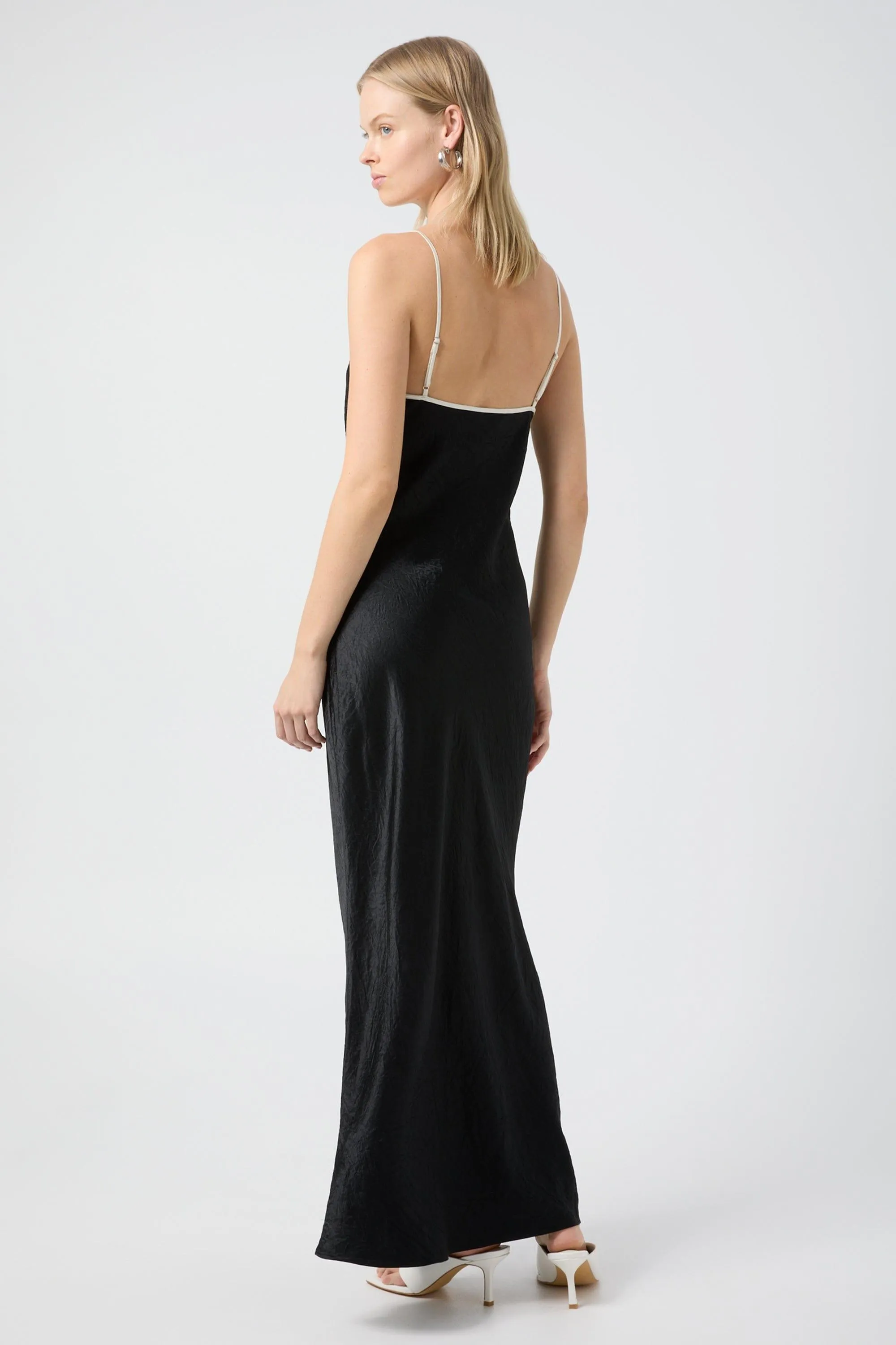 CRUSH CONTRAST BIND CAMI DRESS | BLACK & CREAM