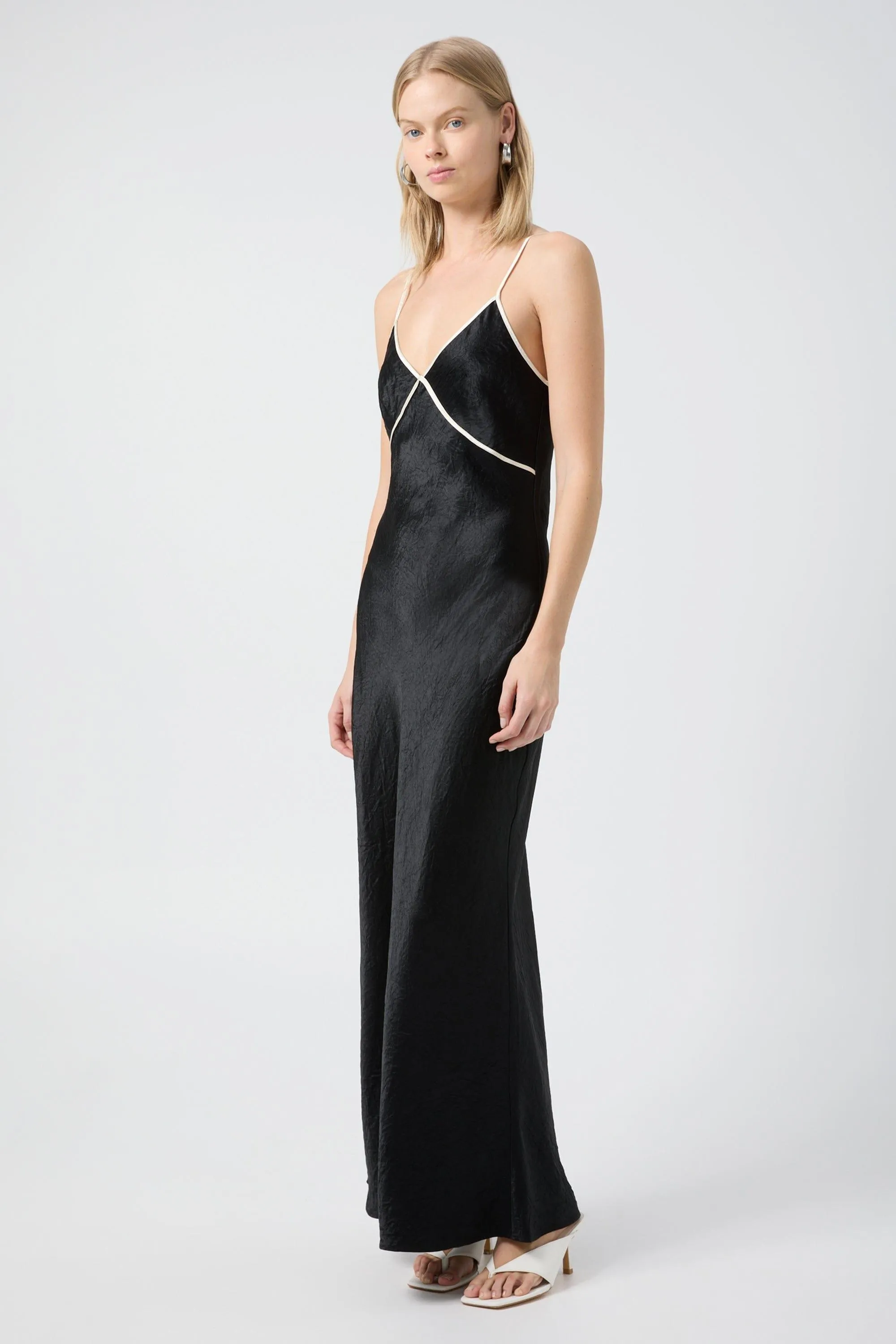 CRUSH CONTRAST BIND CAMI DRESS | BLACK & CREAM