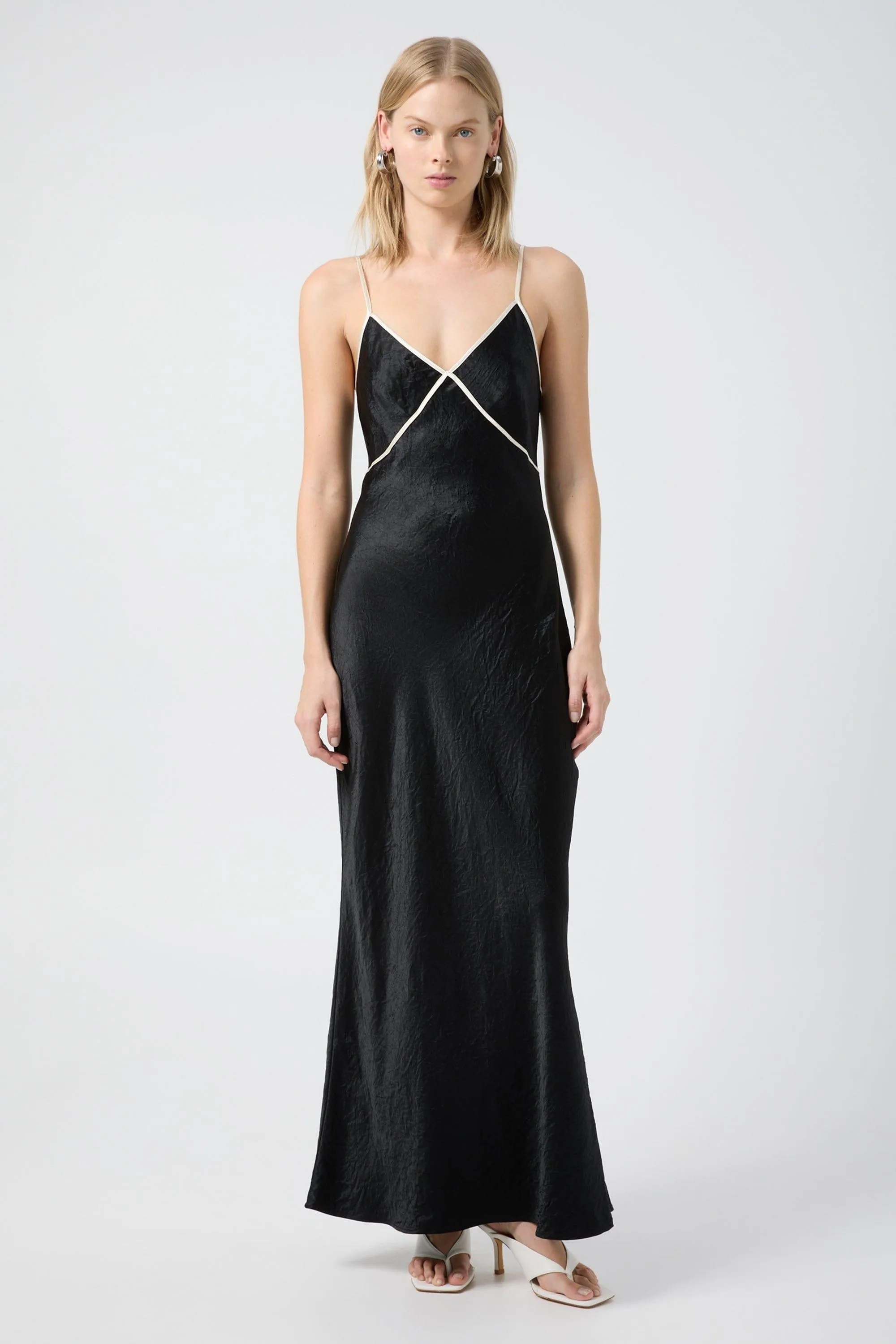 CRUSH CONTRAST BIND CAMI DRESS | BLACK & CREAM