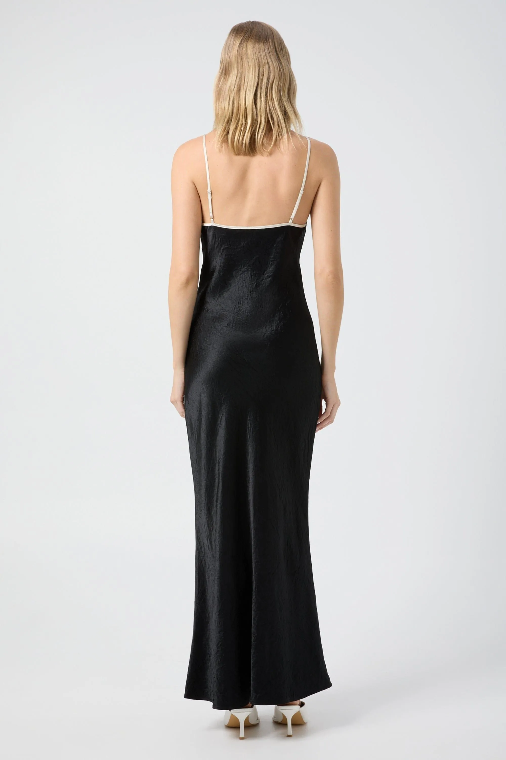 CRUSH CONTRAST BIND CAMI DRESS | BLACK & CREAM