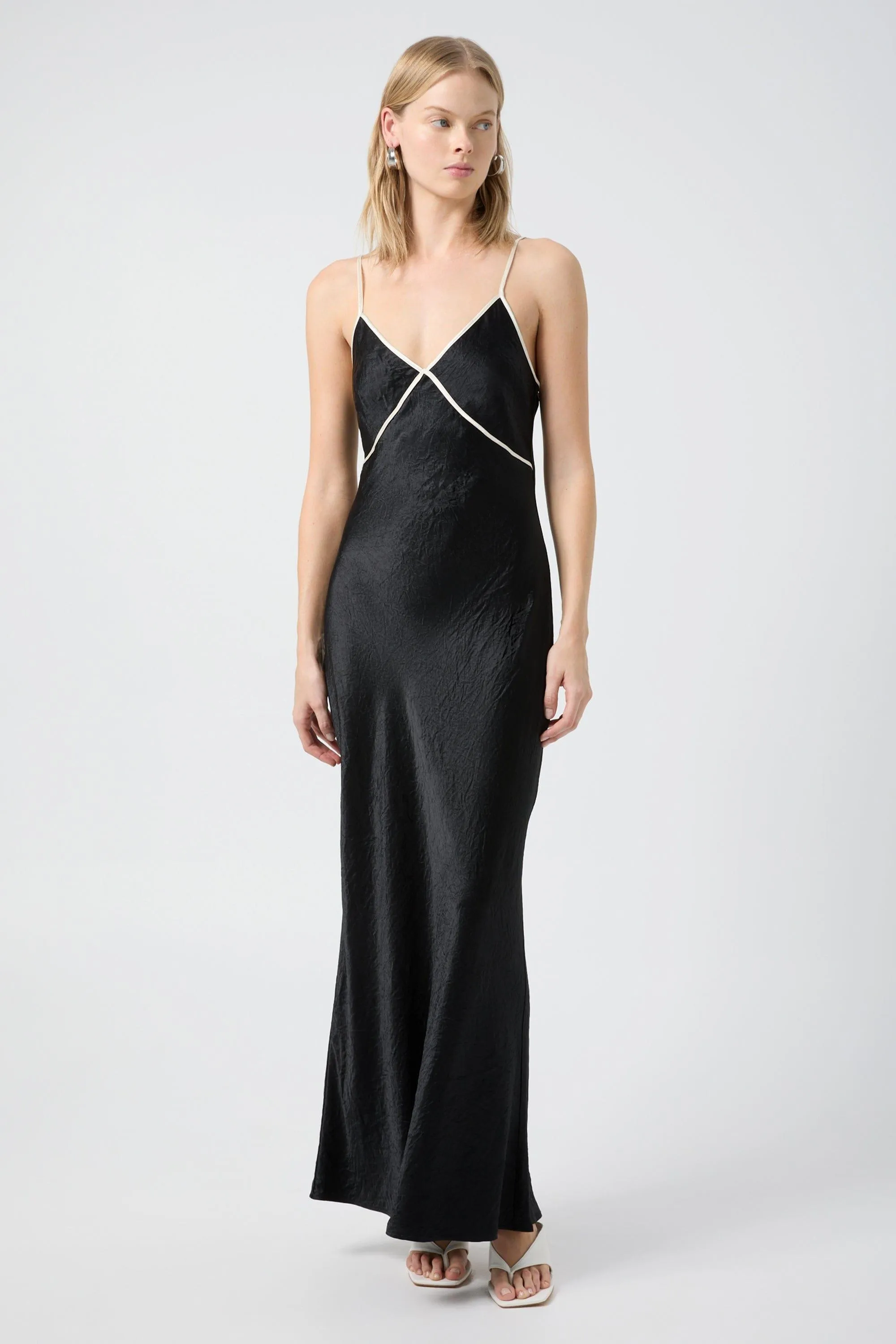 CRUSH CONTRAST BIND CAMI DRESS | BLACK & CREAM