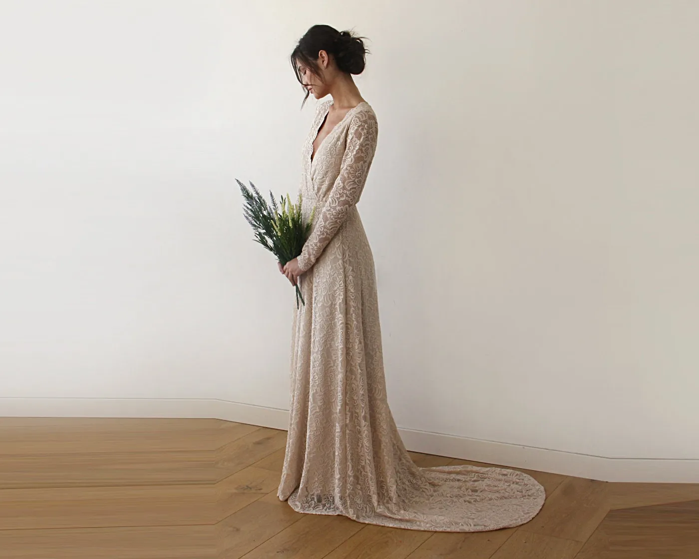 Curvy Champagne Lace Gown #1151