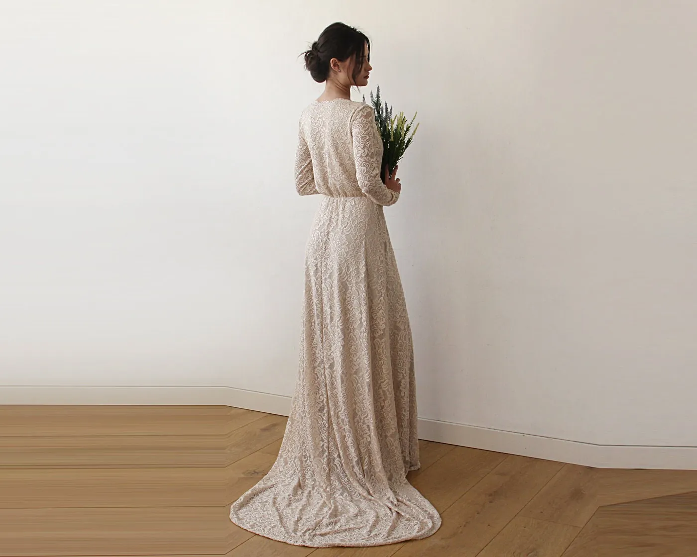 Curvy Champagne Lace Gown #1151