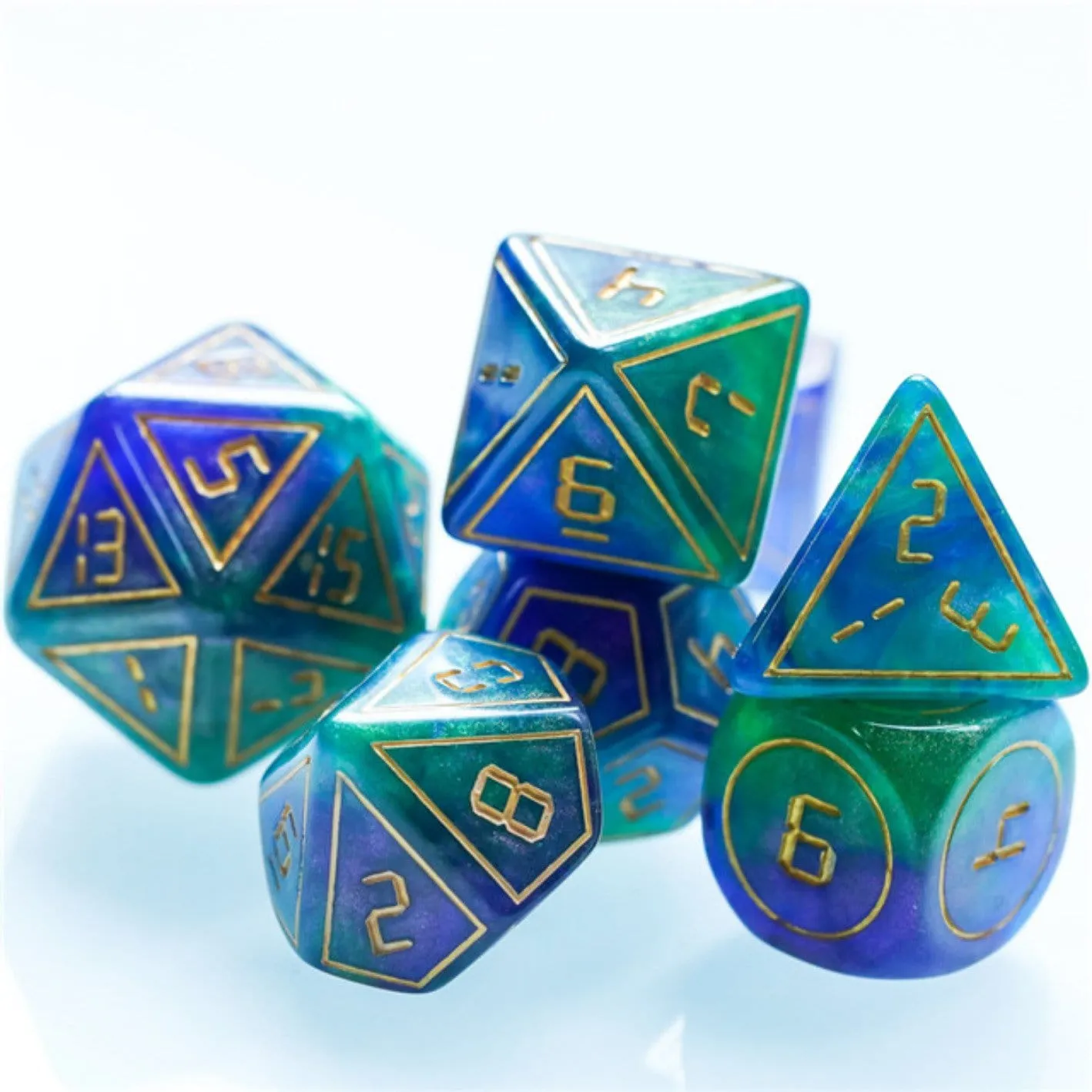 Cybernated Purple & Green RPG Dice Set - XLarge