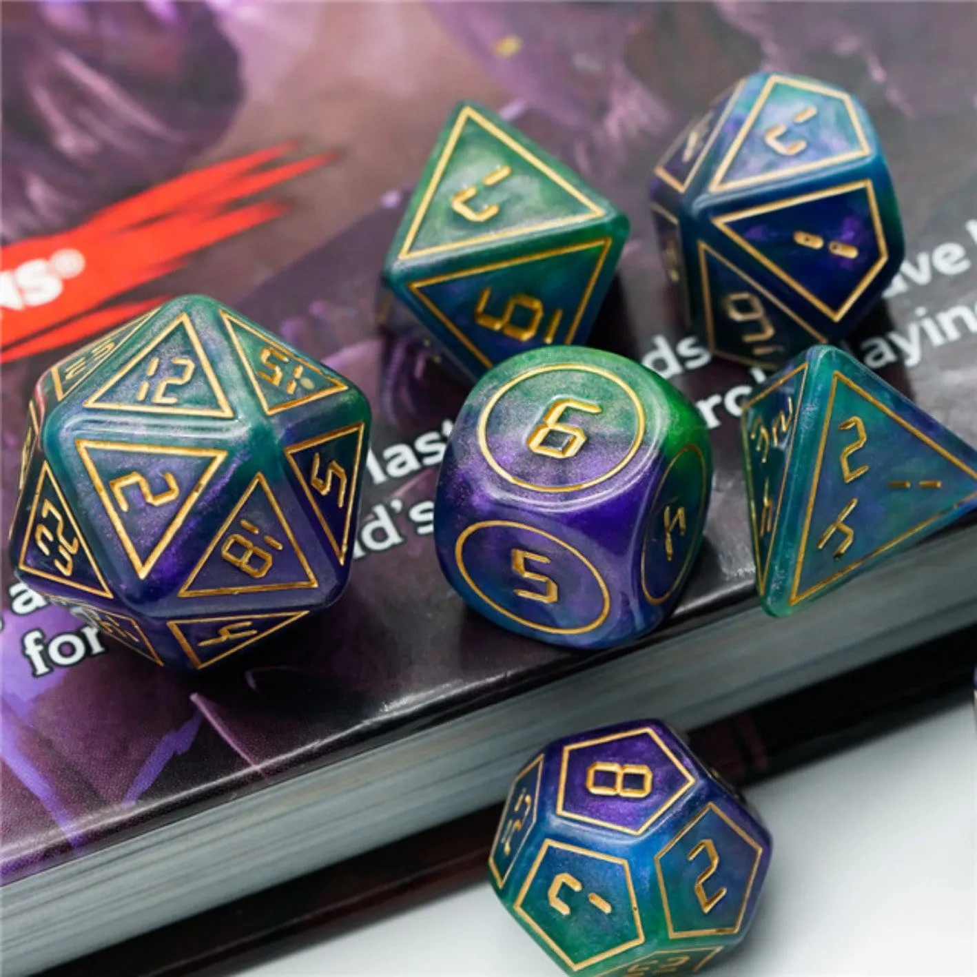 Cybernated Purple & Green RPG Dice Set - XLarge