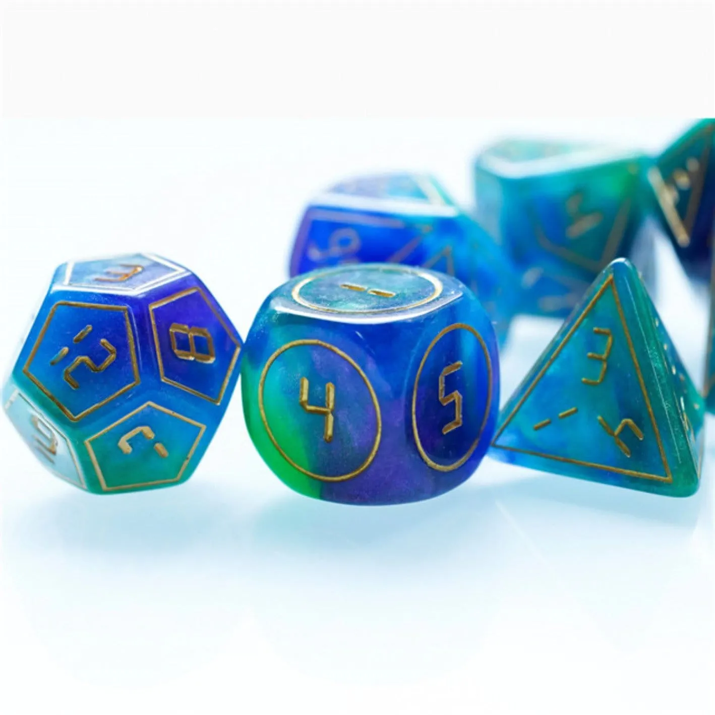 Cybernated Purple & Green RPG Dice Set - XLarge