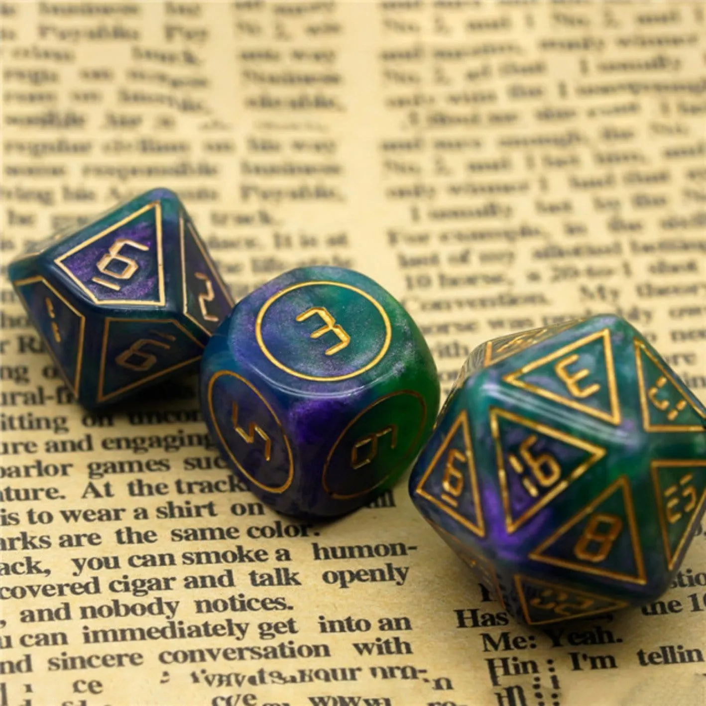 Cybernated Purple & Green RPG Dice Set - XLarge