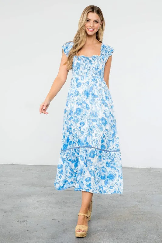 Daphne Smocked Floral Print Maxi Dress