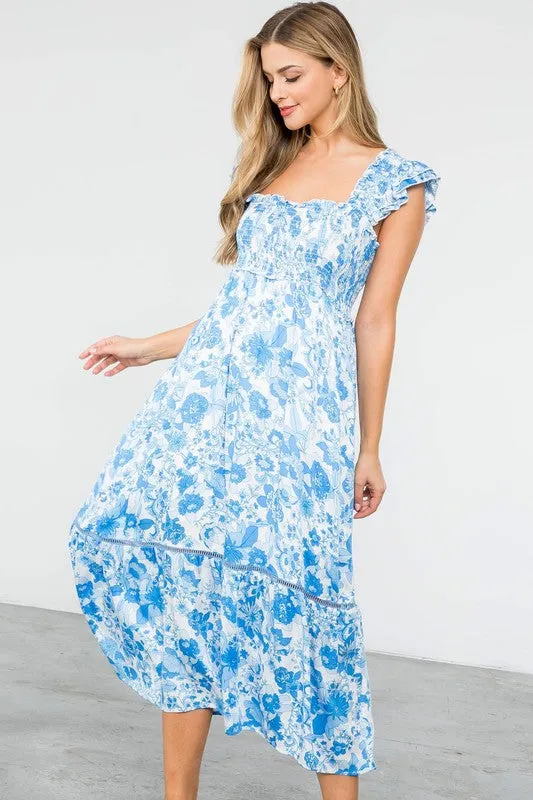 Daphne Smocked Floral Print Maxi Dress