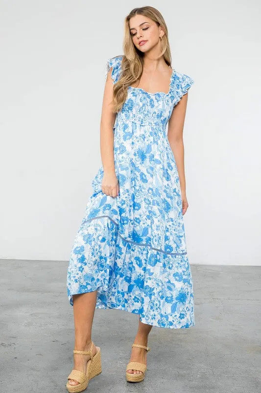 Daphne Smocked Floral Print Maxi Dress