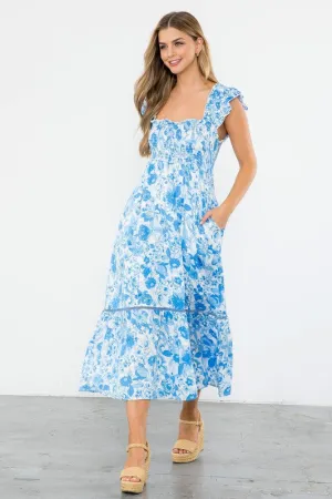 Daphne Smocked Floral Print Maxi Dress
