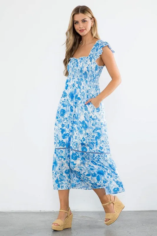 Daphne Smocked Floral Print Maxi Dress